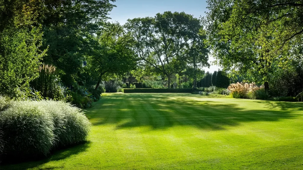 well maintained lawn shaded garden