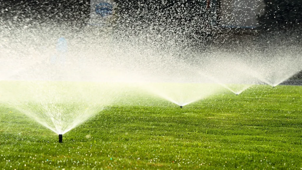 garden sprinkler on the green lawn