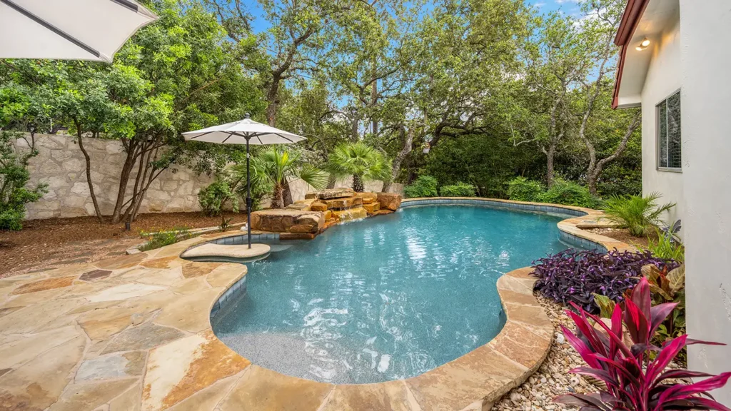 a home pool with trees